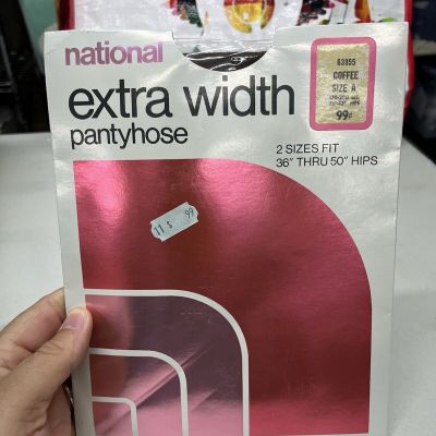 Vintage National Extra Width Pantyhose Size A Coffee Nylons Stockings New